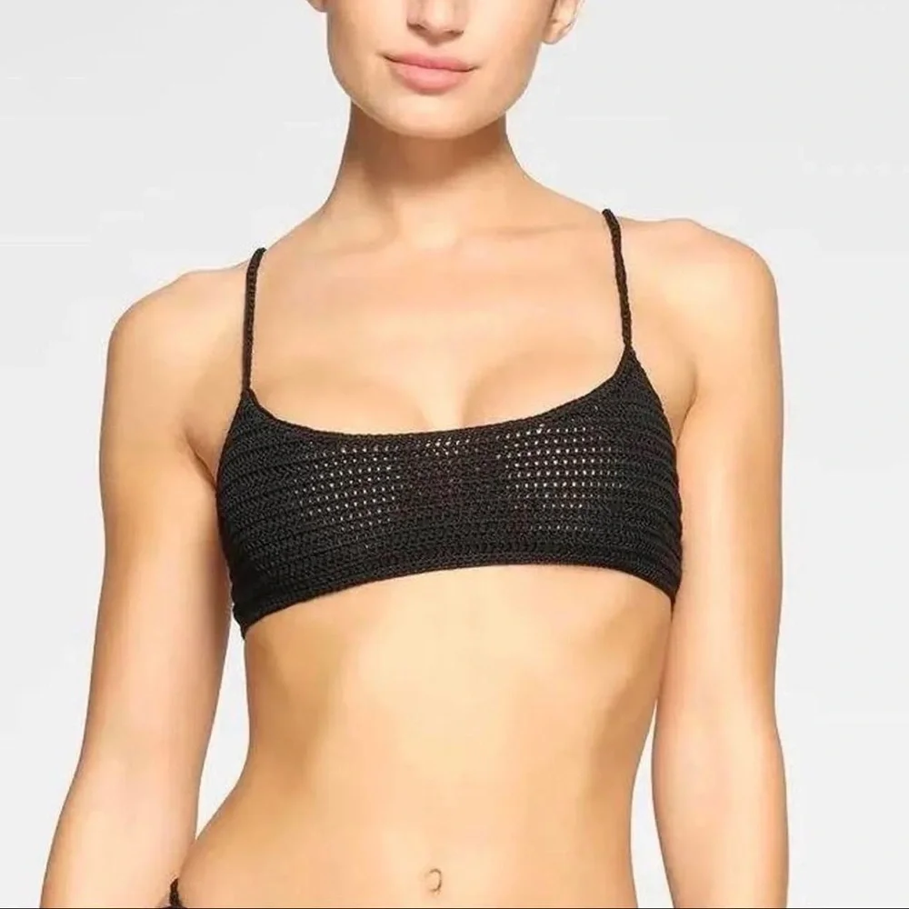 NWT Skims Crochet Scoop Micro Swim Bikini Top Black Onyx Size Medium